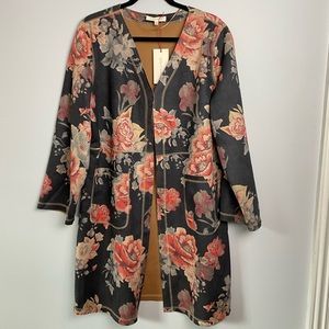 Solitaire Faux Suede Floral Charcoal Gray Jacket